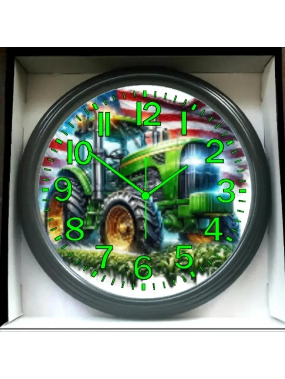 John Deere Tractor Farming  Glow In the Dark Wall Clock New!